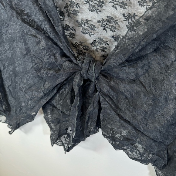Black mesh shawl floral lace halter top tie front gothic romantic grunge - Picture 2 of 7